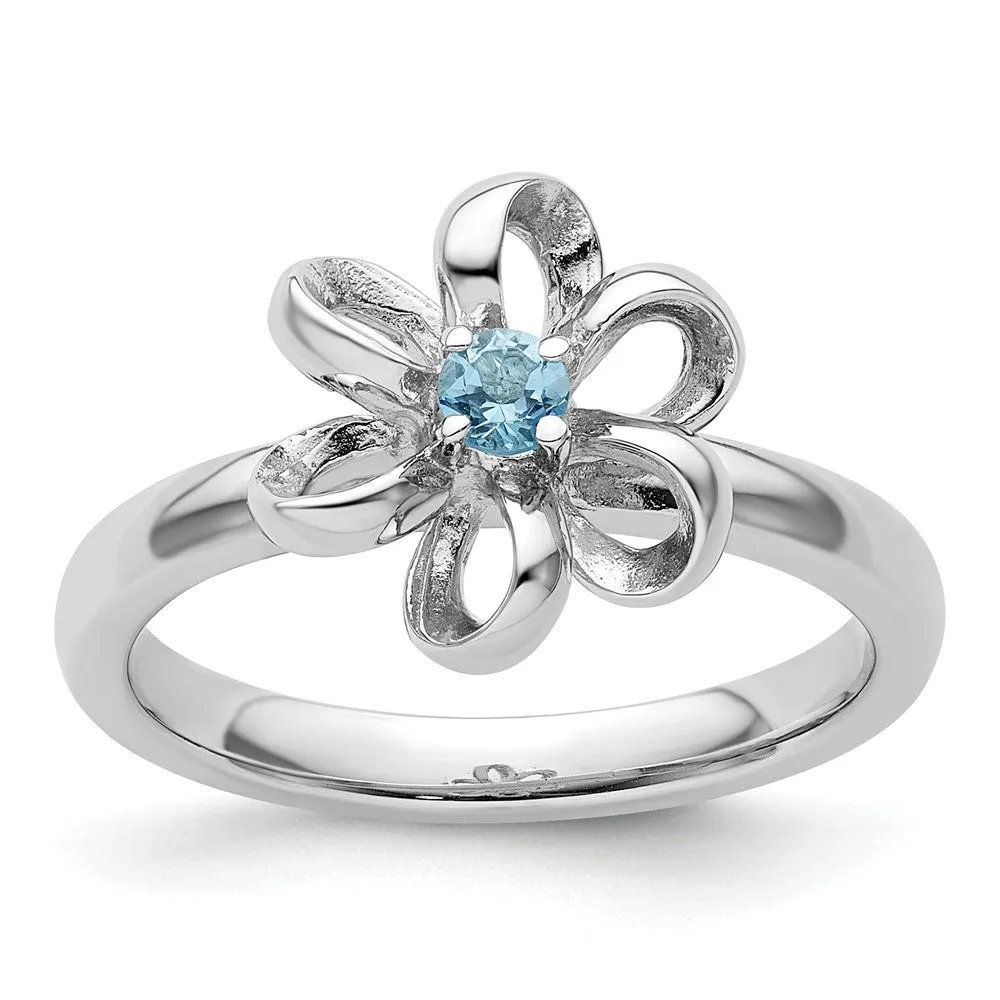 Stackable Expressions Polished Blue Topaz Flower Ring in Sterling Silver