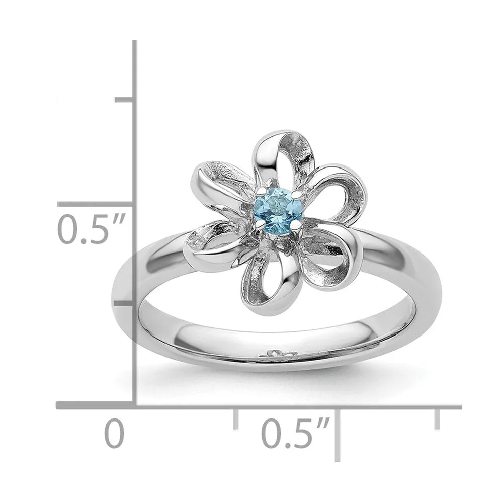 Stackable Expressions Polished Blue Topaz Flower Ring in Sterling Silver