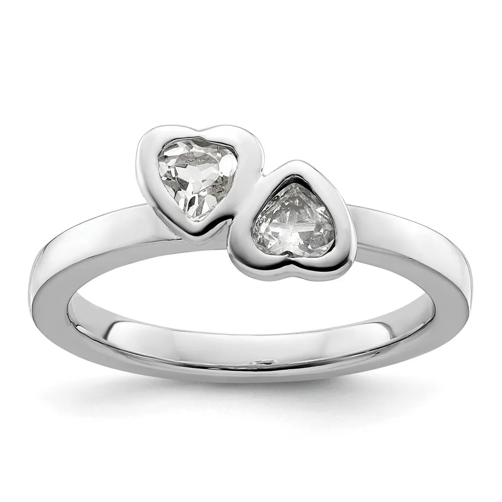 Stackable Expressions White Topaz Double Heart Ring in Sterling Silver