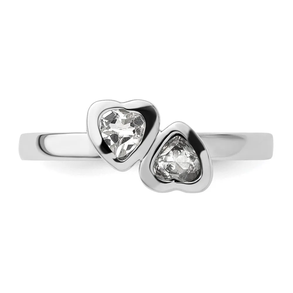 Stackable Expressions White Topaz Double Heart Ring in Sterling Silver