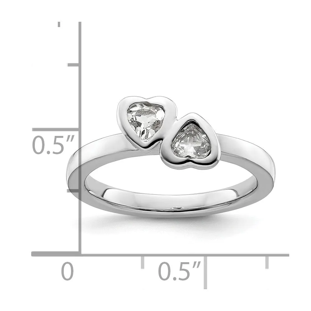 Stackable Expressions White Topaz Double Heart Ring in Sterling Silver