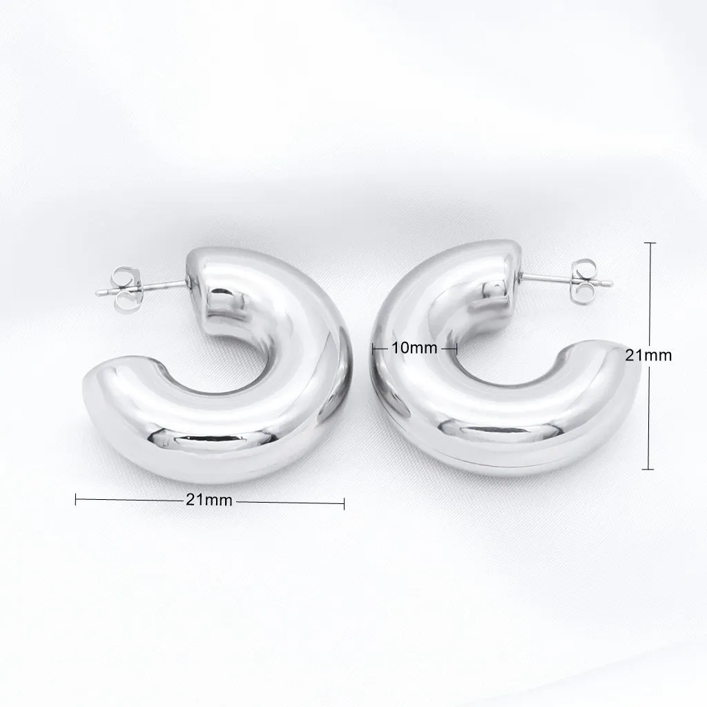 Stainless Steel Chunky Hoop Earrings - Silver