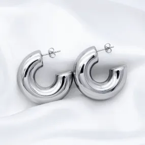 Stainless Steel Chunky Hoop Earrings - Silver