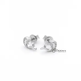 Sterling Silver C.Z Paved Dolphin Women's Stud Earrings