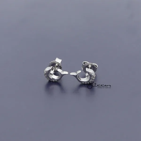 Sterling Silver C.Z Paved Dolphin Women's Stud Earrings