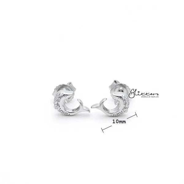 Sterling Silver C.Z Paved Dolphin Women's Stud Earrings