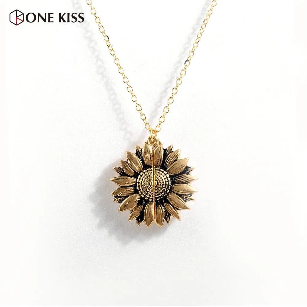 Sunflower Pendant Necklace - Engraved (You are my sunshine)