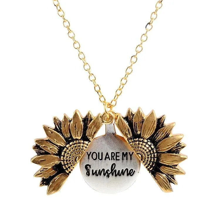 Sunflower Pendant Necklace - Engraved (You are my sunshine)