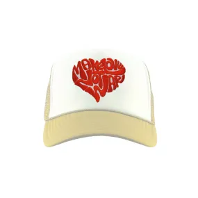 TDNY Make Love Not War Trucker Hat in White/Sand