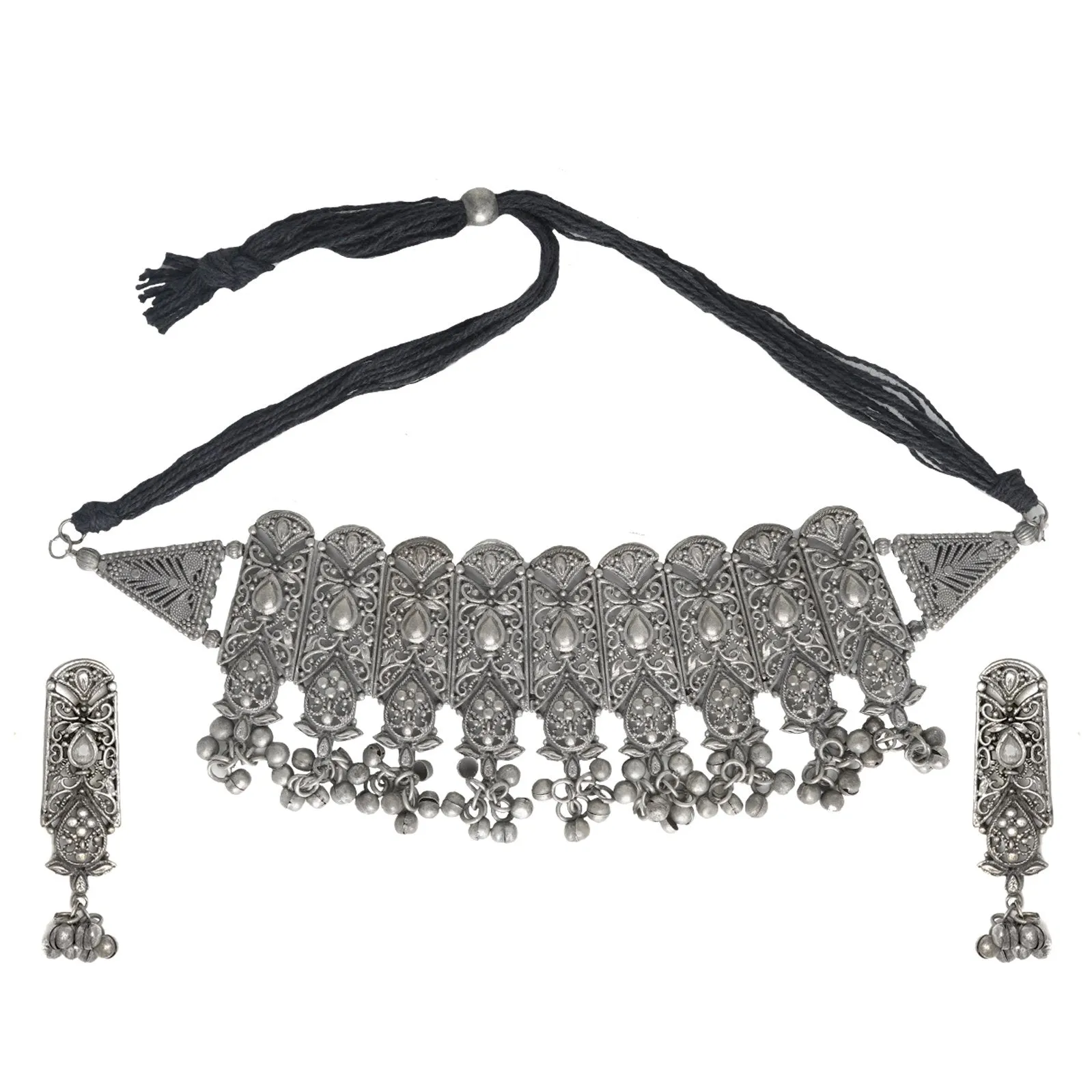 Teejh Spruha Silver Oxidised Choker Necklace