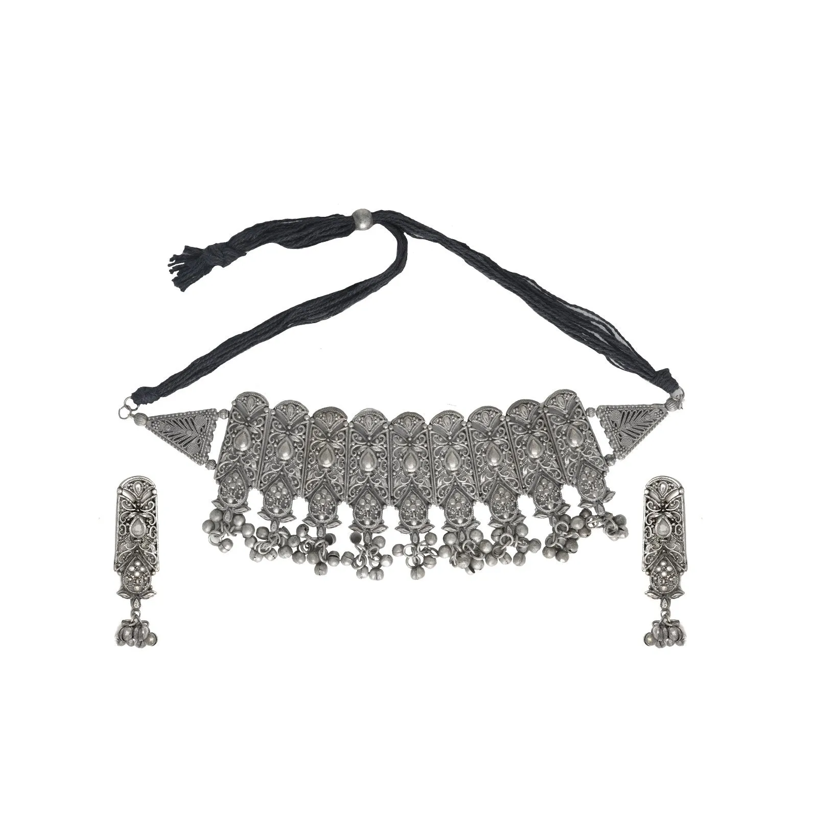 Teejh Spruha Silver Oxidised Choker Necklace