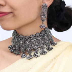 Teejh Spruha Silver Oxidised Choker Necklace