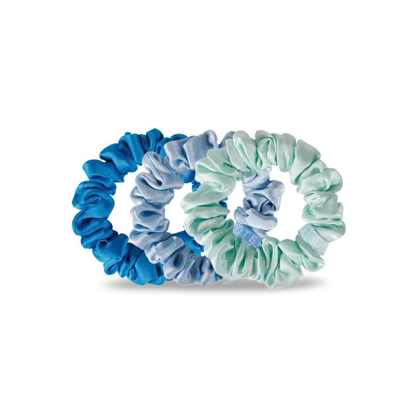 Teleties Silk Scrunchies - Small Band Pack of 3 - Blue My Mind