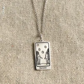 The Lovers Tarot charm on a chain - silver