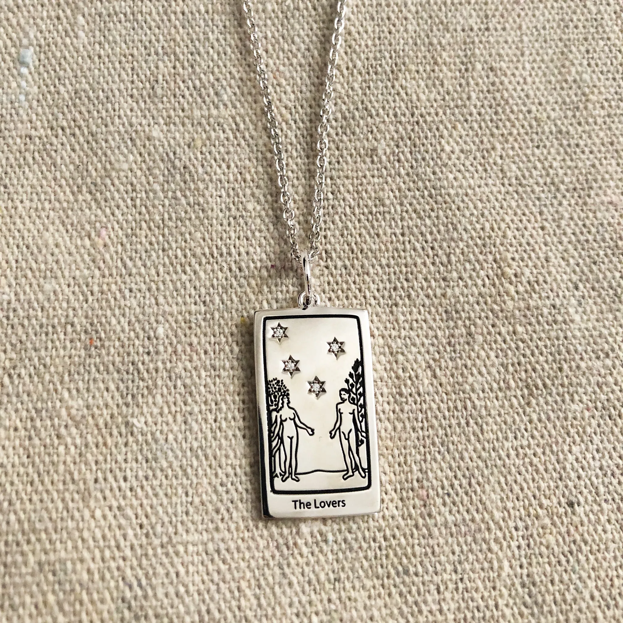 The Lovers Tarot charm on a chain - silver