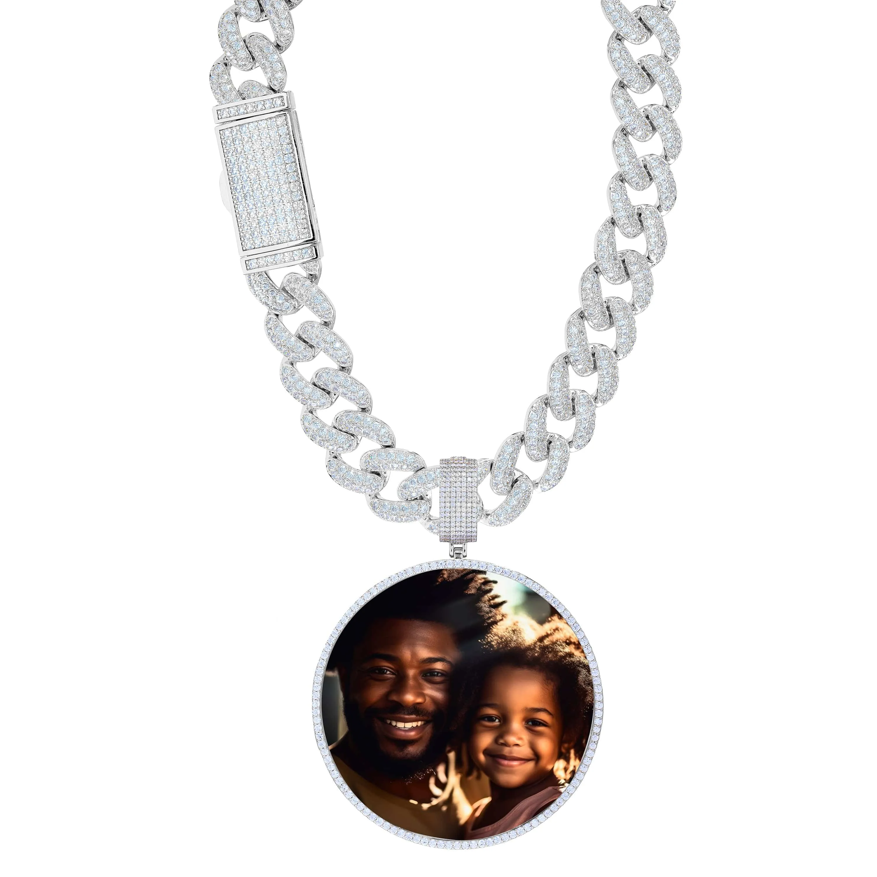 Thick Iced Out Choker and Round Photo Pendant