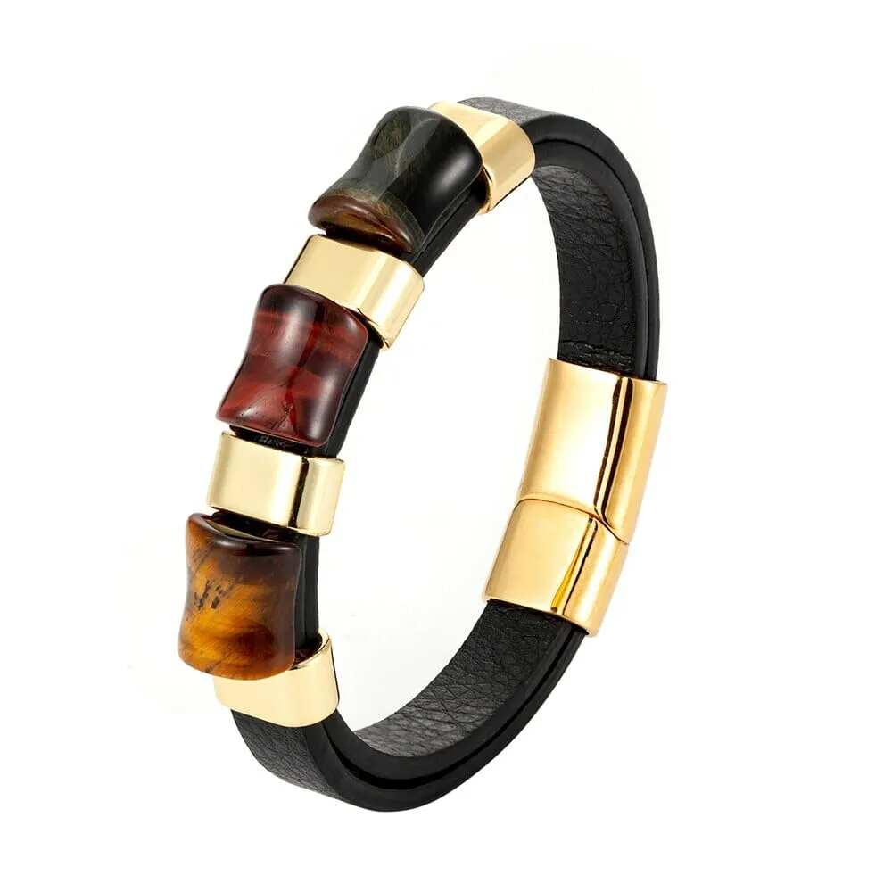 Tiger's Eye Stone Chakra Leather Bracelet