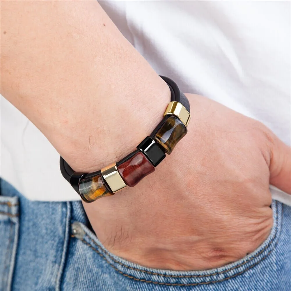 Tiger's Eye Stone Chakra Leather Bracelet