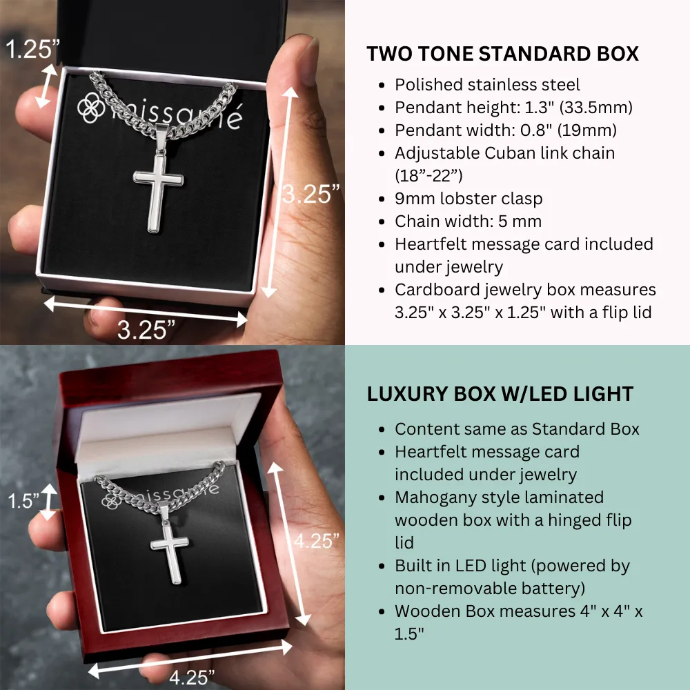 To Grandson Gift, God is Always in your Corner, Encouragement From Grandparents, Stainless Steel Cross Pendant Cuban Chain Necklace