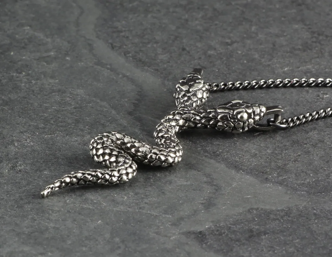 Two-Headed Snake Necklace - Silver