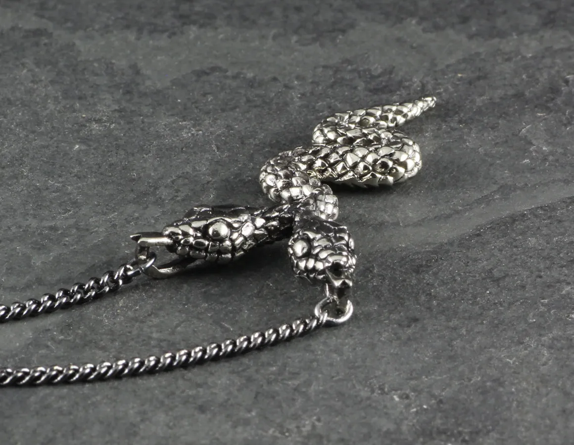 Two-Headed Snake Necklace - Silver