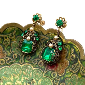 【USA輸入】ヴィンテージ チェコスロヴァキア エメラルド フィリグリー イヤリング/Vintage CZECHOSLOVAKIA Emerald Filigree Earrings