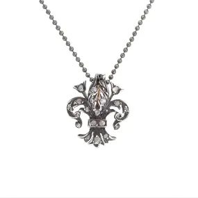 Victorian 14kt/Sterling   Diamond Fleur-de-Lys Pendant Necklace