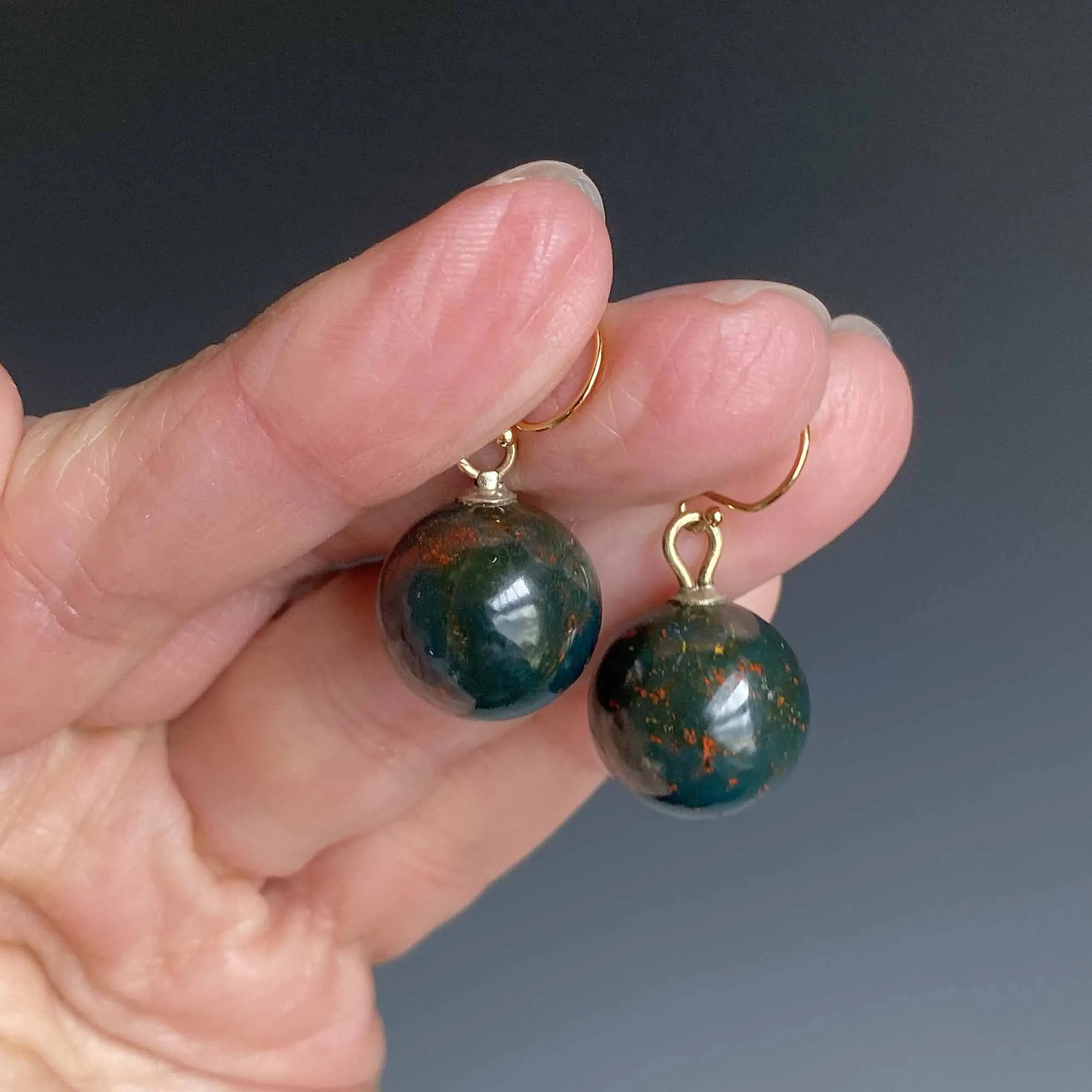 Victorian Bloodstone Ball Dangle Drop Earrings