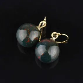 Victorian Bloodstone Ball Dangle Drop Earrings