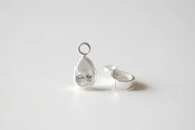 Wholesale 2pcs Solitaire Pendant Sterling Silver Teardrop Pendant for necklace April Birthstone, Sterling Silver Cubic Zirconia TearDrop Bezel Charm