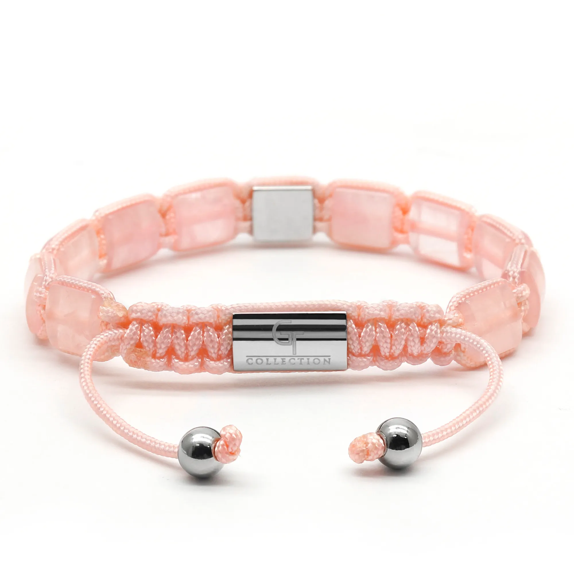 Women's PINK QUARTZ Flat bead Bracelet with Pyramid Diamond