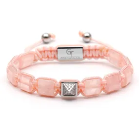 Women's PINK QUARTZ Flat bead Bracelet with Pyramid Diamond