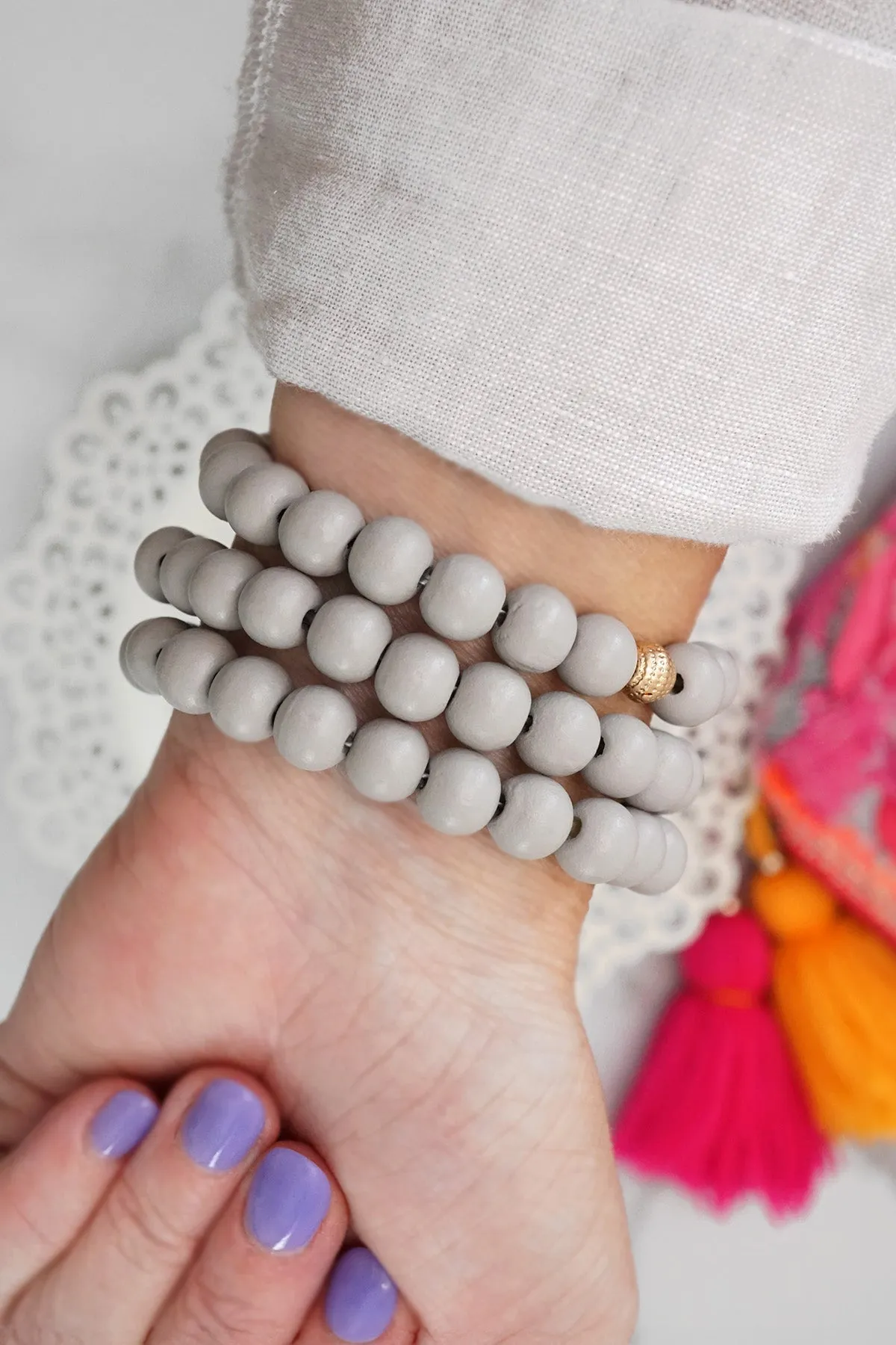 Wooden Beads, Sliced Stone Bracelet Set