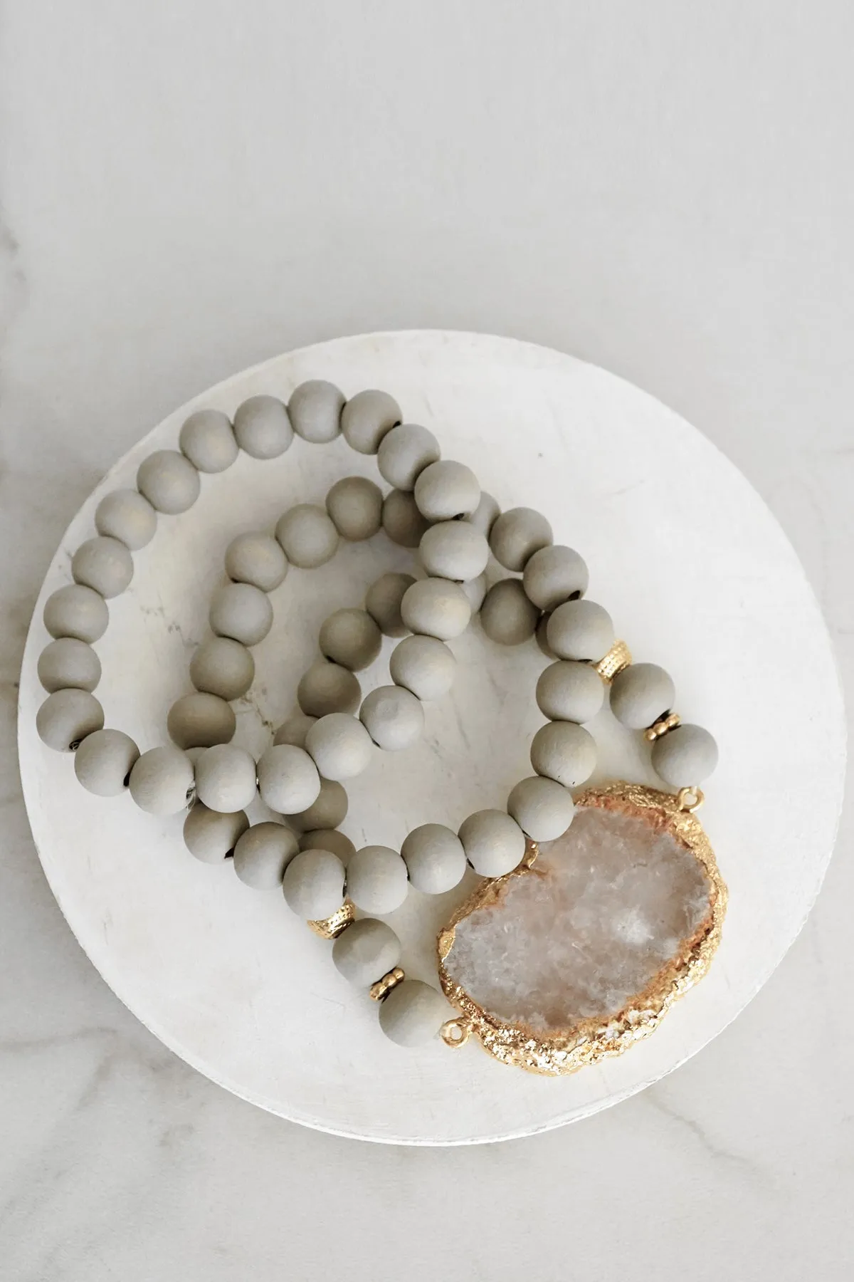 Wooden Beads, Sliced Stone Bracelet Set