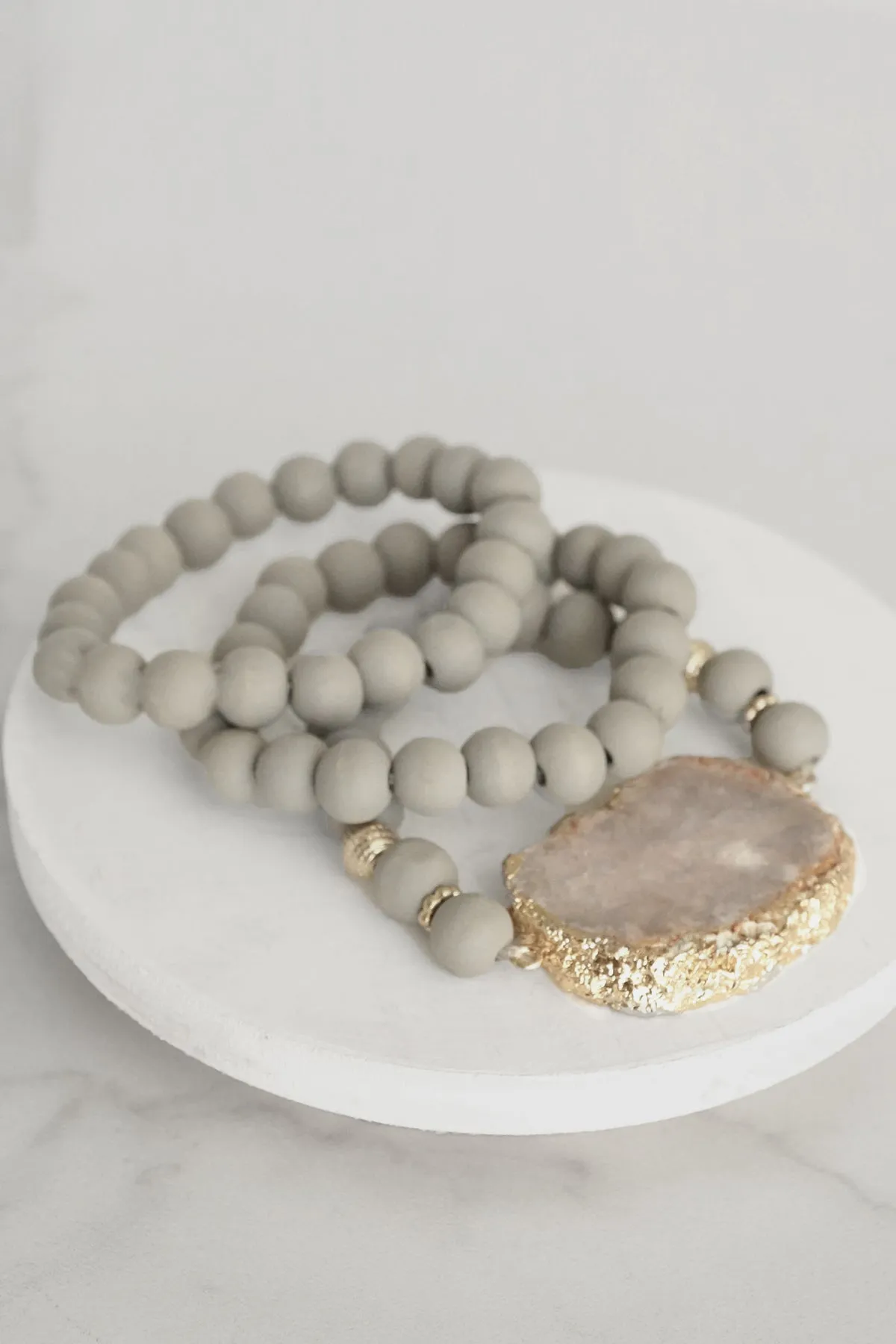 Wooden Beads, Sliced Stone Bracelet Set