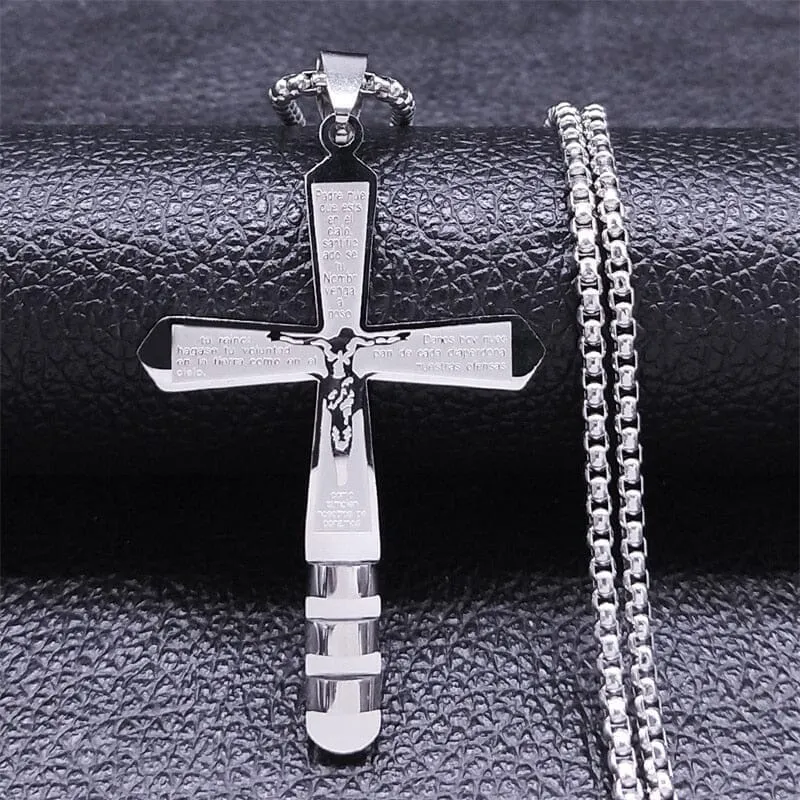 WWJD Cross Christian Prayer Necklace - ( Stainless Steel Gold )