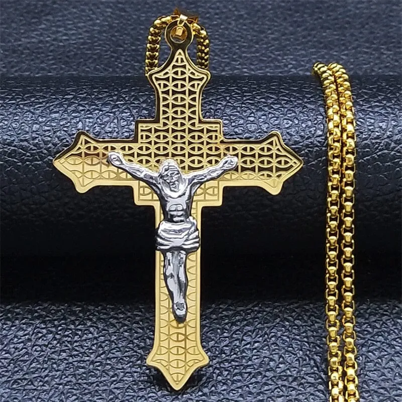 WWJD Cross Christian Prayer Necklace - ( Stainless Steel Gold )