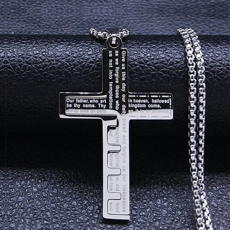 WWJD Cross Christian Prayer Necklace - ( Stainless Steel Gold )