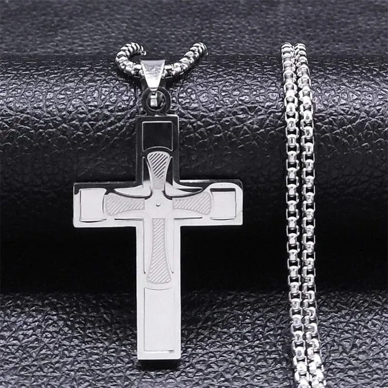 WWJD Cross Christian Prayer Necklace - ( Stainless Steel Gold )