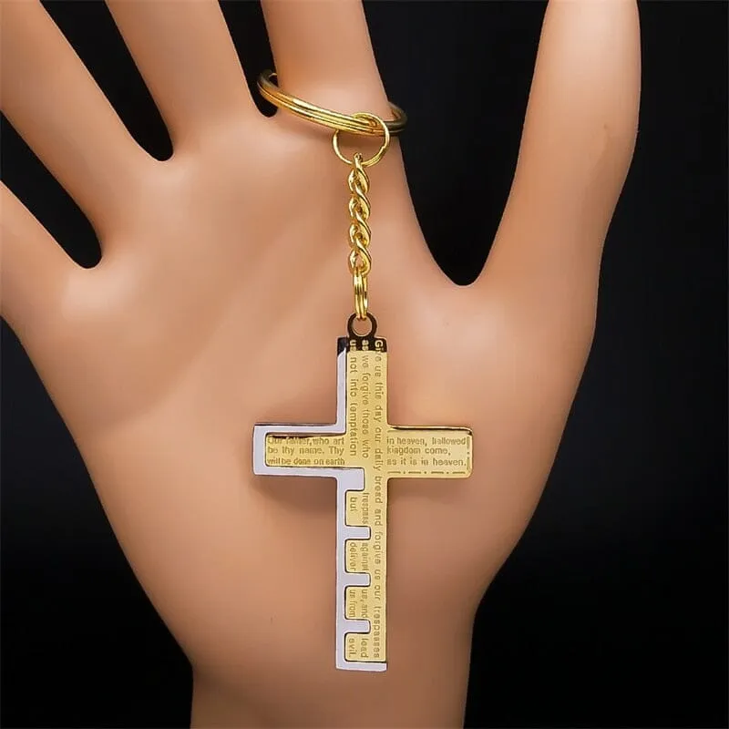 WWJD Cross Christian Prayer Necklace - ( Stainless Steel Gold )