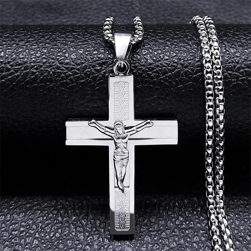 WWJD Cross Christian Prayer Necklace - ( Stainless Steel Gold )