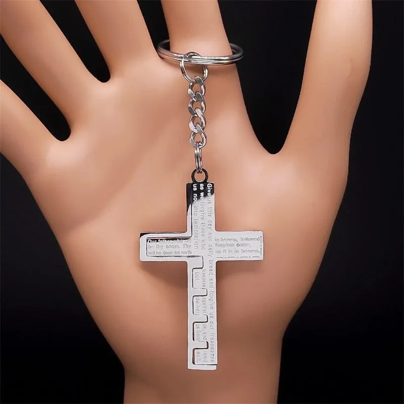 WWJD Cross Christian Prayer Necklace - ( Stainless Steel Gold )