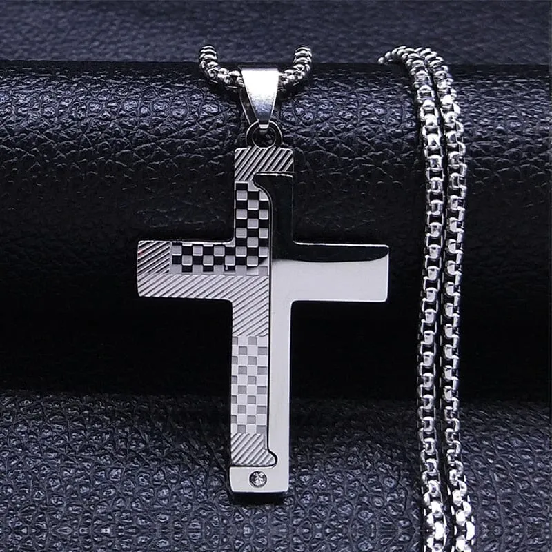 WWJD Cross Christian Prayer Necklace - ( Stainless Steel Gold )