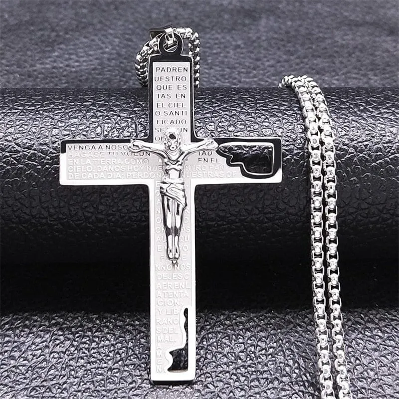 WWJD Cross Christian Prayer Necklace - ( Stainless Steel Gold )