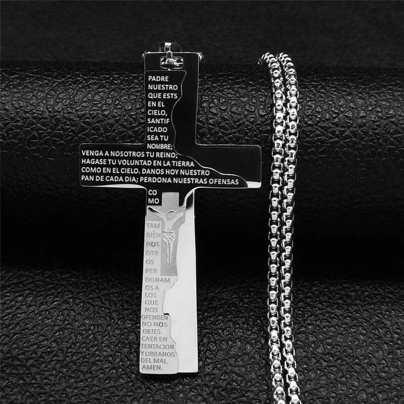 WWJD Cross Christian Prayer Necklace - ( Stainless Steel Gold )