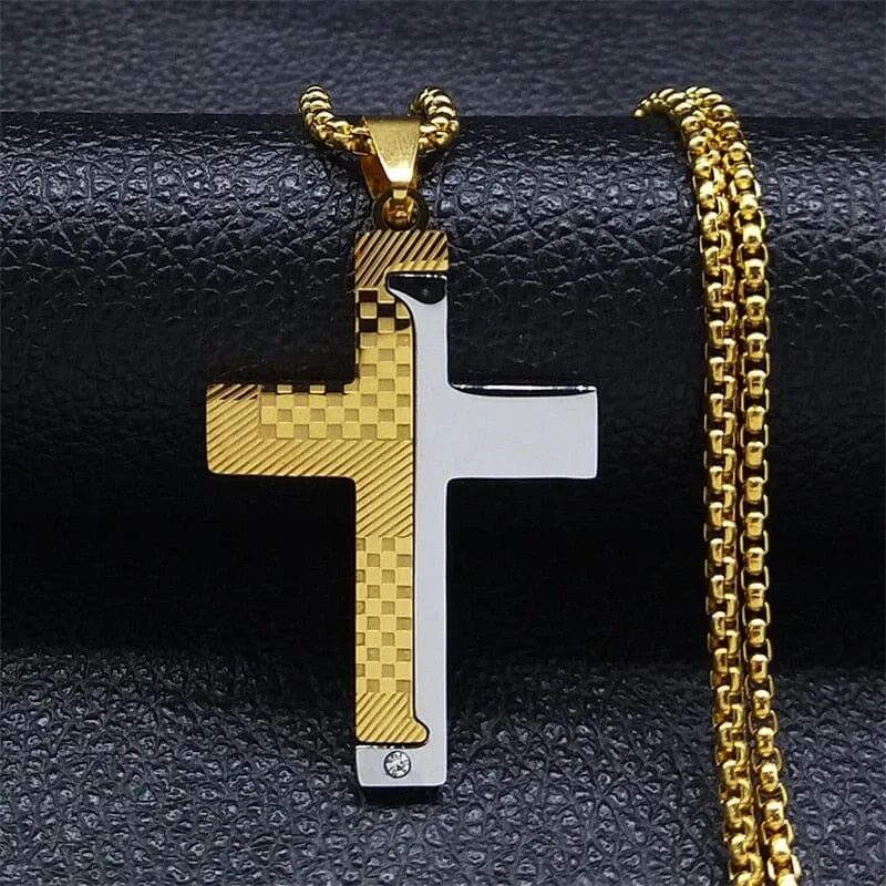 WWJD Cross Christian Prayer Necklace - ( Stainless Steel Gold )