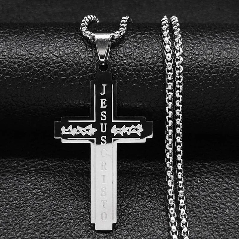 WWJD Cross Christian Prayer Necklace - ( Stainless Steel Gold )