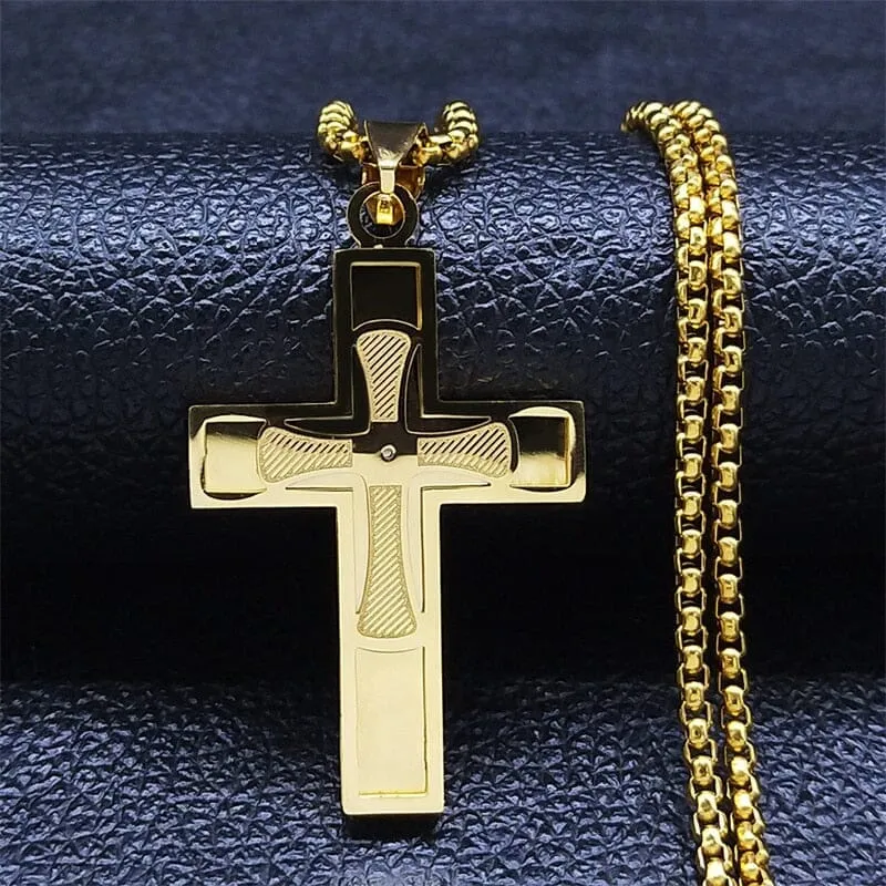 WWJD Cross Christian Prayer Necklace - ( Stainless Steel Gold )