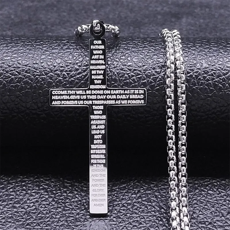 WWJD Cross Christian Prayer Necklace - ( Stainless Steel Gold )