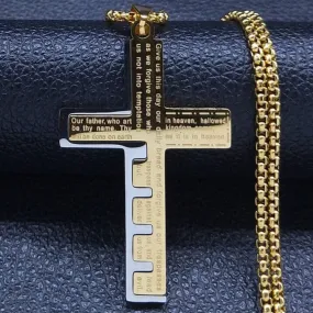 WWJD Cross Christian Prayer Necklace - ( Stainless Steel Gold )